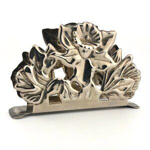 Daffodil Napkin Holder Silver Plated Metal Floral Cottagecore Spring Table Decor
